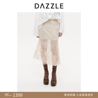DAZZLE 地素半身裙2025年秋冬新款米白色蕾丝鱼尾裙长裙女