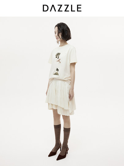 Dazzle Skirt 2025 Autumn and Winter New Off-White Double-Layer Pleated Short Skirt