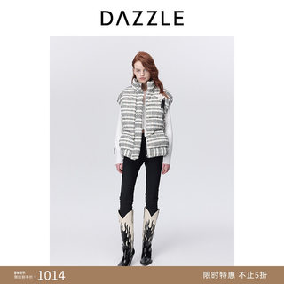 Dazzle Tweed down Vest Winter Casual Sequin Embroidered Logo down Jacket for Women