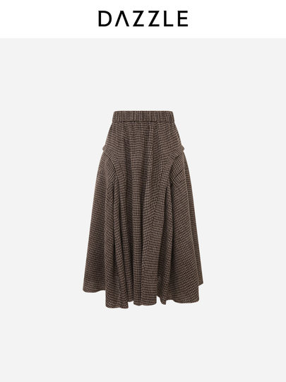 Dazzle 2025 Winter New All-Wool Plaid Elegant Casual Skirt Long Skirt