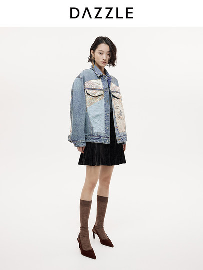 [Hot-Selling Restock] Dazzle Denim Jacket 25 Autumn and Winter New Chinese Style Jacket Women's Top