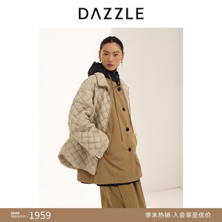 DAZZLE 地素25年冬季菱形格绗缝巴恩风卡其色棉衣外套女