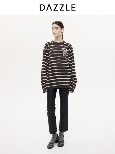 [Hot-Selling Restock] Dazzle Sweater 25 Autumn and Winter Striped Thin Knit Top Blouse for Women