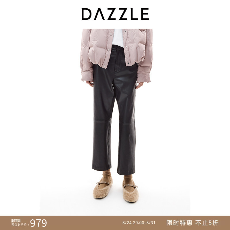 Dazzle Casual Pants Winter Tan Faux Leather Pants Long Pants for Women