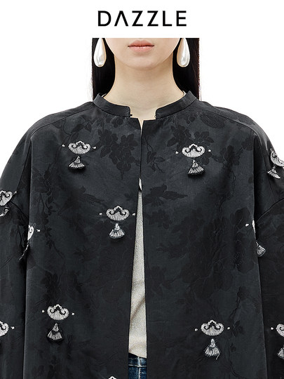 [Same Style as Liu Wen] [Green Winter Series] Dazzle Jacquard New Chinese Style Jacket Top for Women