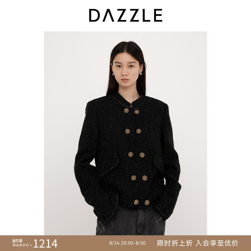 Dazzle Chanel-Style Jacket Spring Black Short Double-Breasted Jacket Top for Women Dazzle Chanel-Style Jacket Spring Black Short Double-Breasted Jacket Top for Women