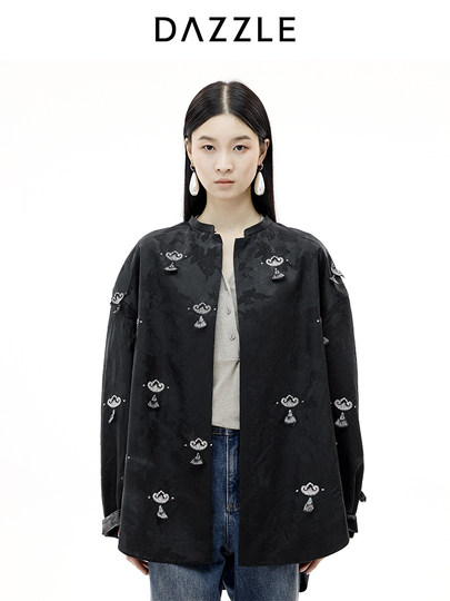 [Same Style as Liu Wen] [Green Winter Series] Dazzle Jacquard New Chinese Style Jacket Top for Women