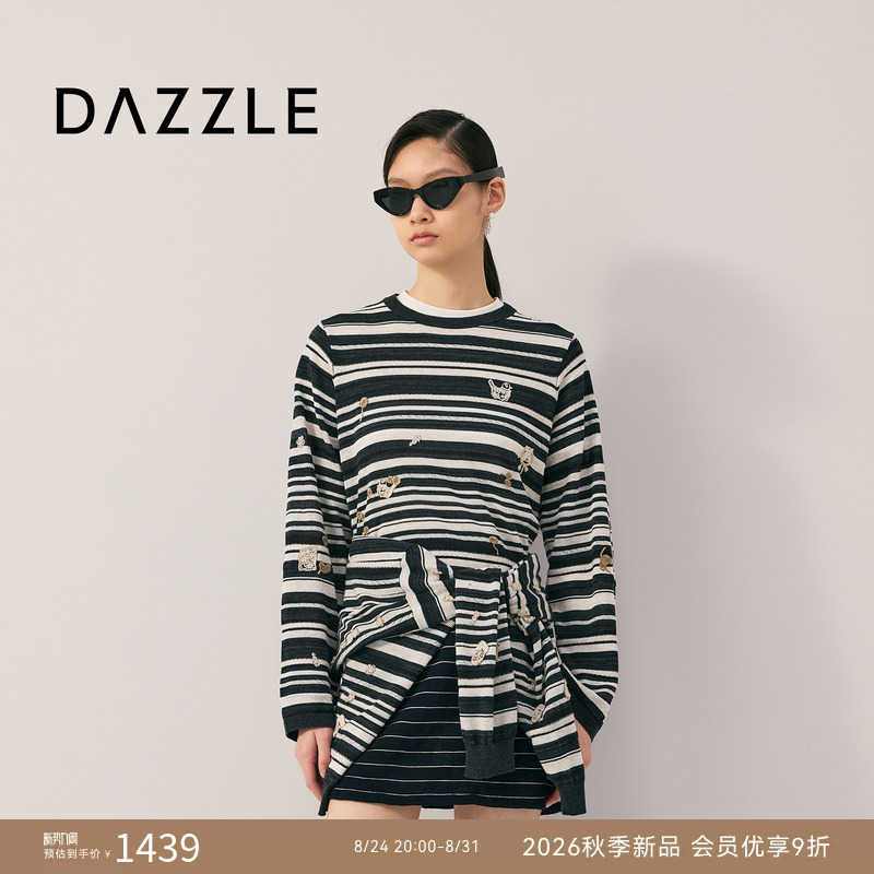 Dazzle 2026 Autumn H Straight-Leg Block Stitch Ball Flower Embroidery Striped Knit Sweater Dazzle 2026 Autumn H Straight-Leg Block Stitch Ball Flower Embroidery Striped Knit Sweater