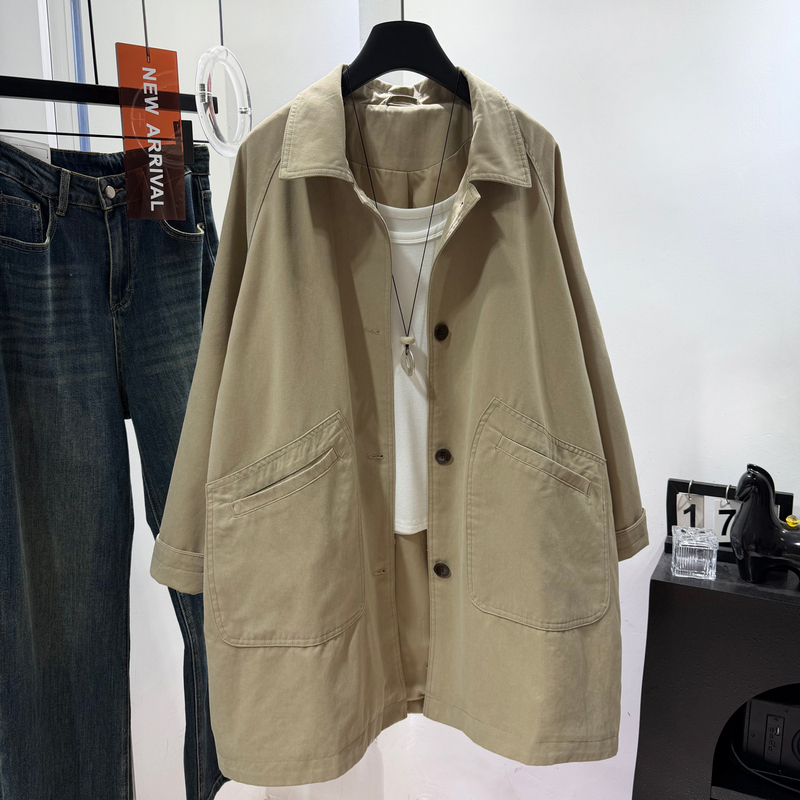 Super Stylish Lapel Trench Coat for Women, 2026 Spring New Style, Loose and Casual, Versatile Mid-Length Workwear Coat