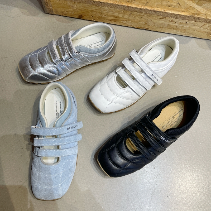 本革！韓国製レディースカジュアルシューズ 2025年春夏新作 ベルクロフラットソール カジュアル ボーリング メリージェーンシューズ