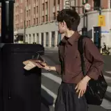 Eli [Рождественская ярмарка] 25 весенняя мода, окрашенная в пряжу ретро, простая рубашка в клетку с непринужденным ощущением