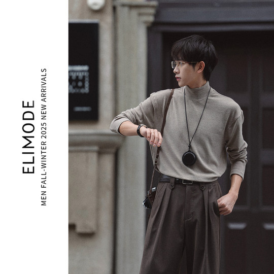 ELI Berlin early autumn worsted sheep wool blend stretch half turtleneck pullover long-sleeved T-shirt warm base autumn