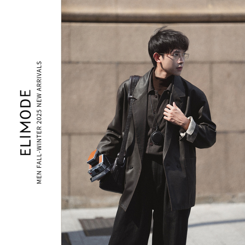 Eli【Central Station】Vintage Oil Wax Washed Leggings Craftsmanship Notch Lapel Loose Jacket Casual Blazer