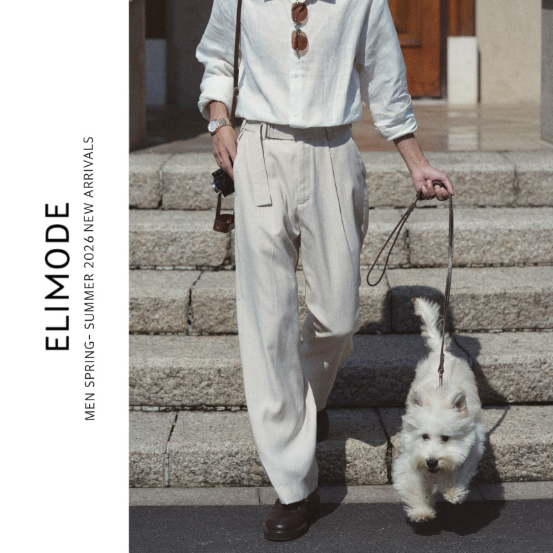 Eli【Diary】Machine Washable French Linen Blend Naples Casual Adjustable Waistband Double Pleated Dress Pants Eli【Diary】Machine Washable French Linen Blend Naples Casual Adjustable Waistband Double Pleated Dress Pants