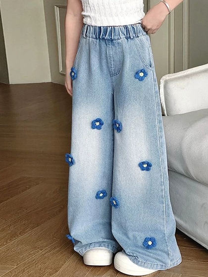 女童裤子春秋款2025新款儿童装时髦牛仔裤女孩大童春季休闲阔腿裤