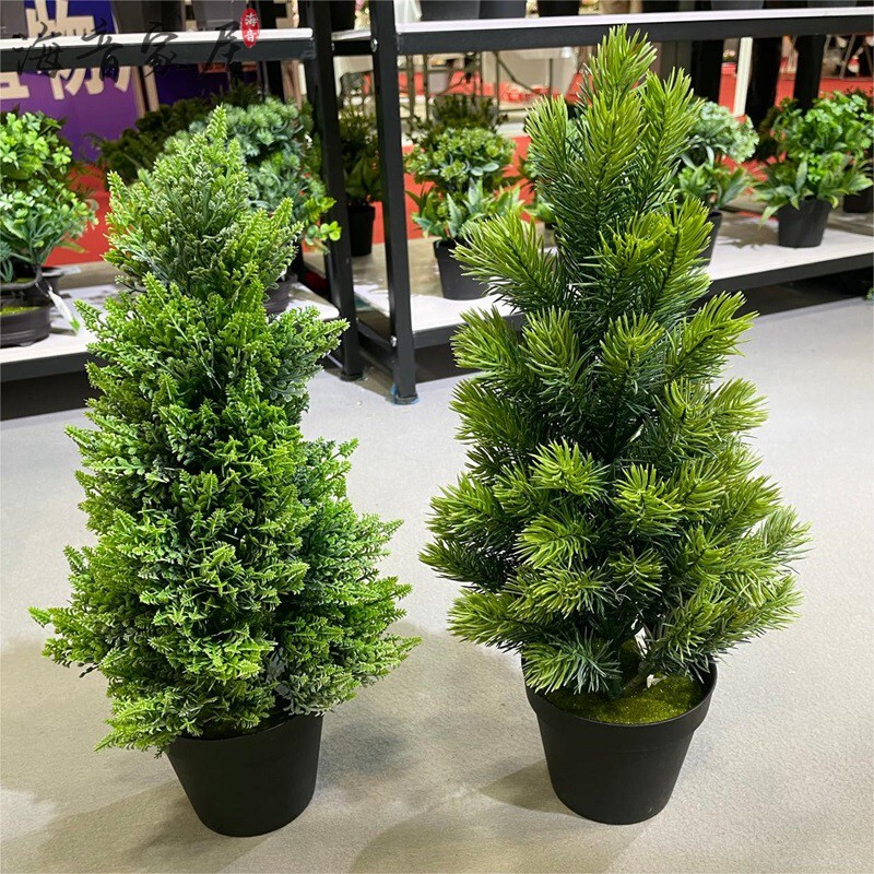 Artificial Pine Branches with Pot, Fake Thuja Branches, Taihang Thuja, Round Cypress, Spiny Cypress, Evergreen Christmas Pine, Small Tabletop Potted Plant