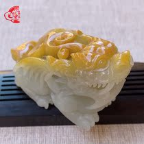 Myanmar natural A goods old pit Yingrun yellow feat carving lucky green jade pendant jade pendant 57-04