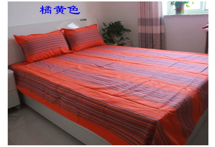 Sọc vải cotton dày cũ thô đơn tấm đôi ký túc xá sinh viên 1,2m1,5m1,8m giường ga giường thun lạnh