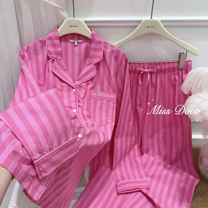 [Striped Dragon Fruit] Women's Pajamas Spring and Autumn Long-Sleeved Pants Woven Pure Cotton Simple Elegant Home Wear Set