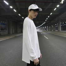 European and American High Street wind front short back long split solid color base shirt INS trend autumn and winter cotton loose long sleeve T-shirt