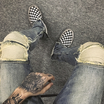 High Street KANYE heavy locomotive splicing patch severe wash water yellowing slim stretch small feet jeans trickle man GD