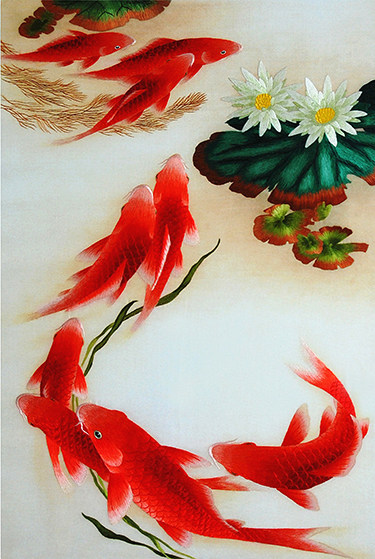 ] Su embroidery embroidery diy kit for beginners stitch scanning nine carp map hand embroidery decorative painting