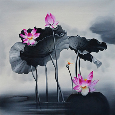 ]Su embroidery DIY kit for beginners, ink painting, beautiful lotus, hand-embroidered decorative painting