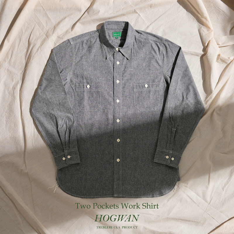 Treblere-Hogwan Work Shirt Youth Cotton Work Shirt Japanese-Made Silk-Cotton Blend Gray Treblere-Hogwan Work Shirt Youth Cotton Work Shirt Japanese-Made Silk-Cotton Blend Gray