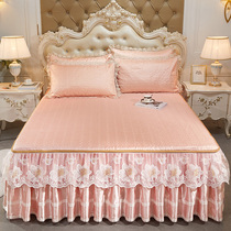 2022 new cool sensual silk bed cover XI ice silk bed dress lace embroidered sandmat three-piece air conditioning soft mat double