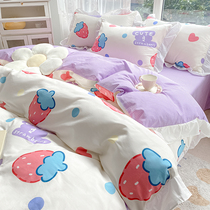 ins new pure cotton bed with four sets 100% full cotton princess wind bed linen four sets girl quilt cover spring summer