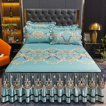 2022 New Summer Cool Mat Ice Silk Bed Skirt Protection Shade Silk Eurostyle Latex Bed Dress Cool Mat Three Sets