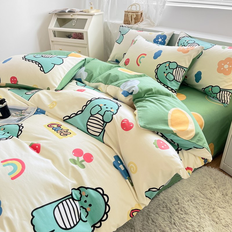 Ins bed four-piece set of pure cotton cotton 100 Nordic style sheets four seasons quilt cover quilt three-piece set of student dormitory