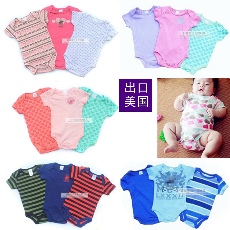 3 pieces of original export foreign trade pure cotton newborn baby one-piece romper short-sleeved bag fart bottoming T male and female baby clearance