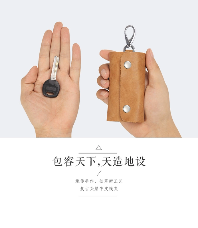 Handmade da bò da chìa khóa xe túi retro công suất lớn đa chức năng nam giới và phụ nữ eo treo keychain thủy triều móc khóa ví tiền