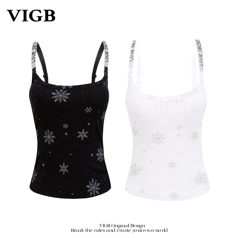 Vigb Original Chinese-Style Retro Snowflake Rhinestone Halter Neck Tank Top, Summer Slim-Fit Design Top
