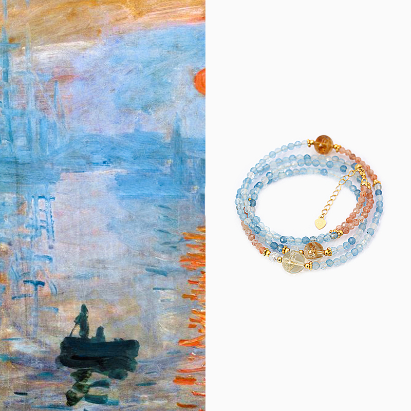 Shang Original [Sunrise at Sea] Natural Aquamarine Bracelet for Women Citrine Necklace Crystal Bracelet
