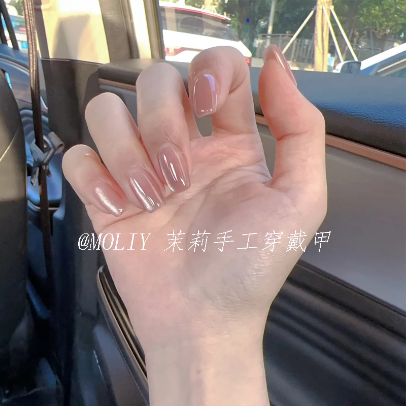 2026 New Style Ice-Clear Nude Cat-Eye Handmade Wearable Nails, High-End, Complexion-Enhancing, Gentle Temperament, Fake Nail Patches