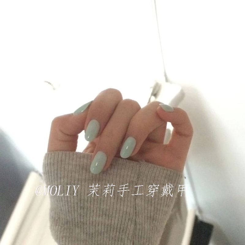Handmade Nails with a Refreshing Summer Feel, Oxygen-Like Mint Green Manicure, Niche Simple Solid Color Nail Pieces, Brightening and High-End