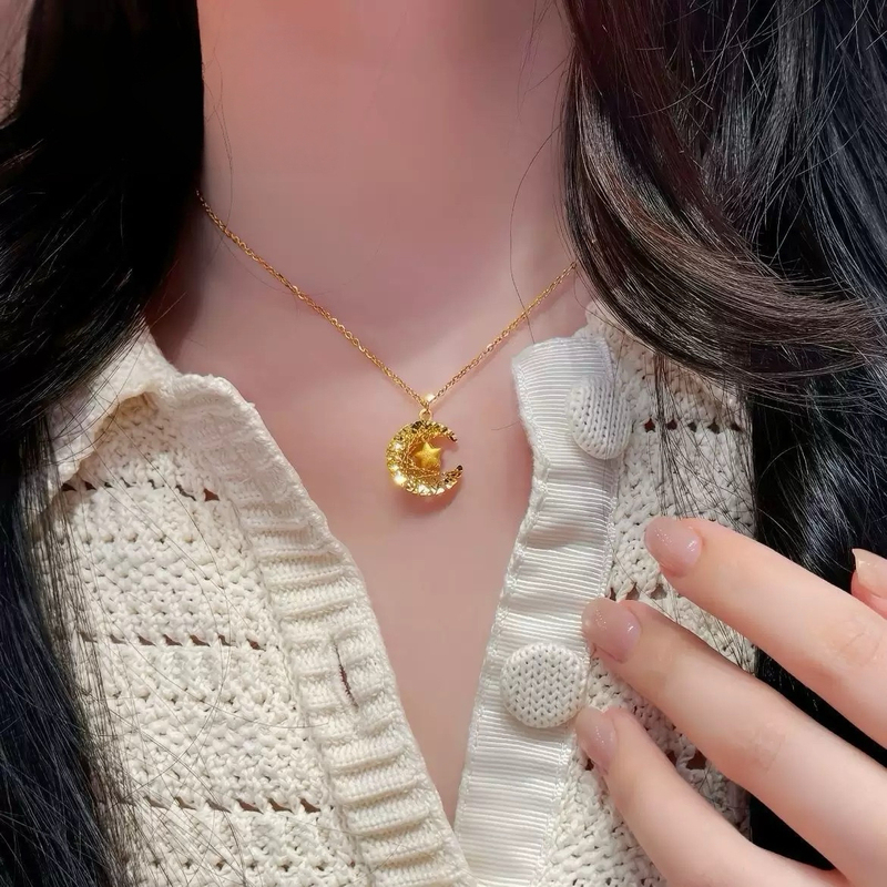 Star and Moon Dream Necklace, Imitation Gold Sand Gold Pendant, Starry Sky, Stars and Moon Ring, Gold Store Same Style Clavicle Chain