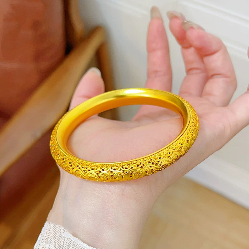 Hollow Filigree Ruyi Phoenix Tail Sand Gold Bracelet for Women, Imitation Gold, Light Luxury, Qiong Silk Snow Flower Bracelet, Same Style as Gold Store