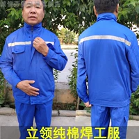 Весна и осенняя стойкая воротника синего чистого хлопка сварные рабочие