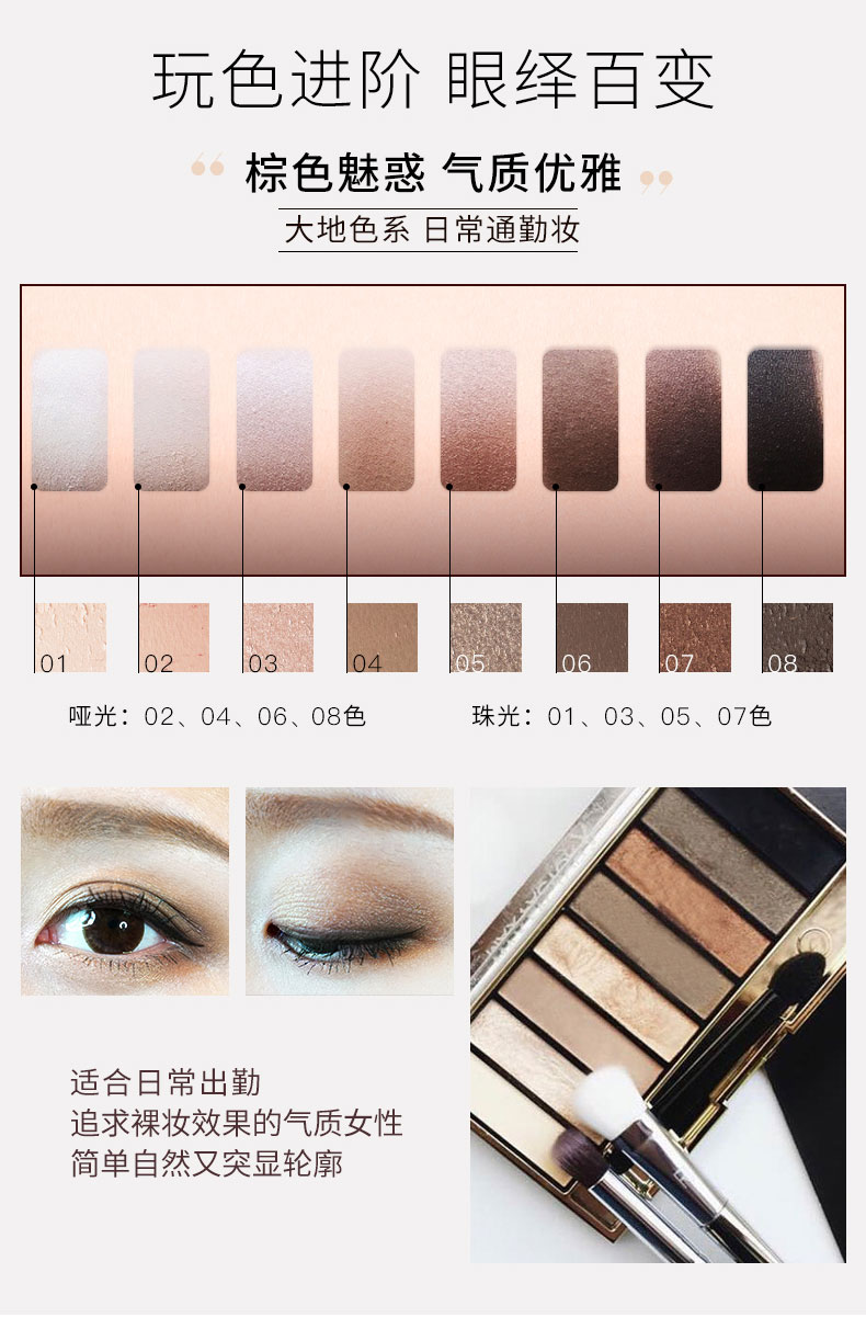 Mật ong Phật Phật Love nude Deep Eyeshadow Palette Tám màu Trái đất Màu ấm Màu nude Vàng Eyeshadow Palette - Bóng mắt phấn mắt dikalu