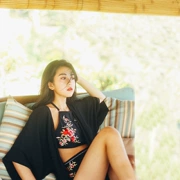 Áo tắm thêu tay nữ cao eo chia ba mảnh khăn choàng che bụng bảo thủ mỏng ngực nhỏ thu thập áo tắm
