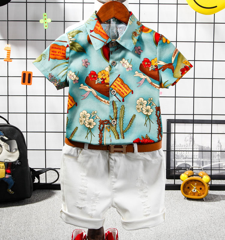 Boy shirt 2022 Summer Child retro Short sleeves Shirt Inlenge Daily Printed Shirt Personality Tide Man