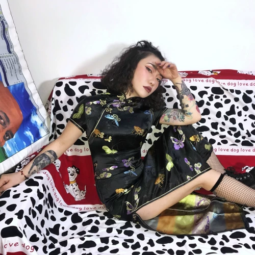 Длинное ципао, генерирование электричества, китайский стиль, по фигуре, с вышивкой