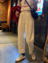 autumn Jun autum white corduroy pants children loose straight nine-point buckle pants high waist wide leg pants