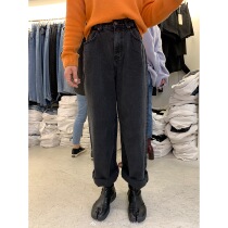 autumn Jun autum high-waisted gray jeans spring womens straight loose Hyuna daddy pants curled pants