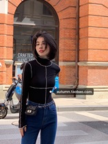 autumn Jun autum black half high collar base shirt Women in autumn and winter wear tianse building side long sleeve T-shirt