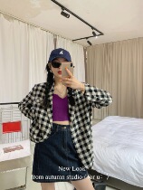 autumn Jun autum black and white plaid vintage sunscreen blazer women Summer thin Korean version loose