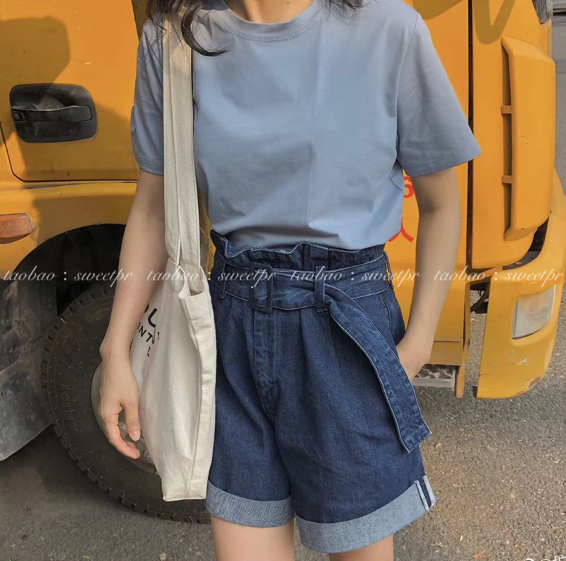 [Full Store Clearance] Japanese D Mou*Sy Flower Bud A-Line Denim Shorts with Belt 028Dsg11-0010